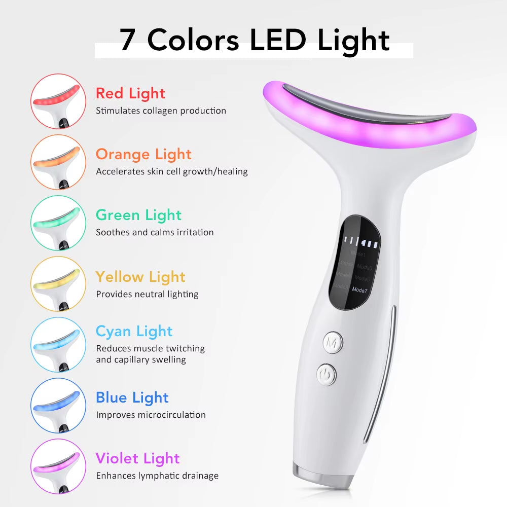 ﻿ EMS Face Neck Beauty Device 7 Colors LED Light Skin Rejuvenation Tightening anti Wrinkles Vibration Facial Lifting Massager